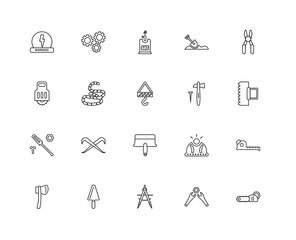 Collection of 20 tools linear icons such as Screwdriver, Chainsa