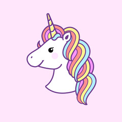 Cute Unicorn with Rainbow Mane