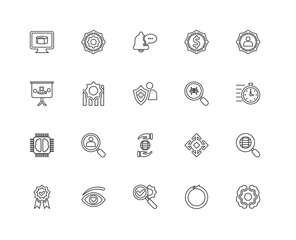 Collection of 20 Startup linear icons such as Learning, Thinking