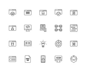 Collection of 20 programming linear icons such as Browser, Open