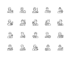 Collection of 20 Professions Jobs linear icons such as Fire exti