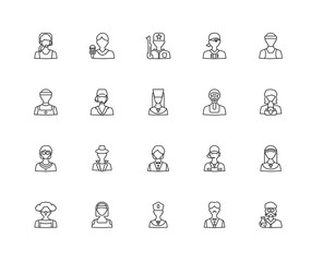 Obraz premium Collection of 20 Professions Jobs linear icons such as Librarian