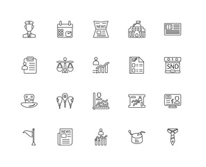 Collection of 20 Political linear icons such as Top hat, Tie, Pi