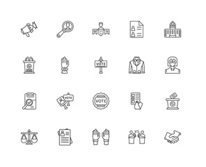 Collection of 20 Political linear icons such as Checking, Handsh
