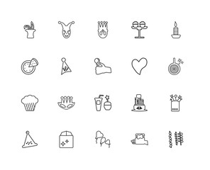 Collection of 20 party linear icons such as Popcorn, Skewer, Gif