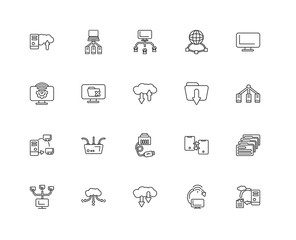 Collection of 20 networking linear icons such as Network, Cloud