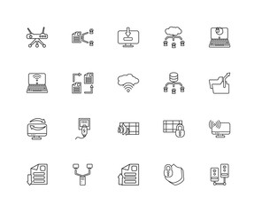 Collection of 20 networking linear icons such as Transfer, Serve