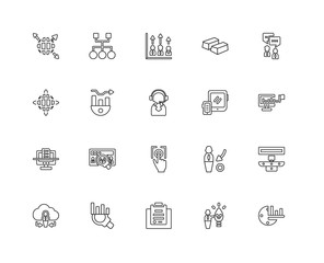 Collection of 20 Modern business linear icons such as Resume, Ti