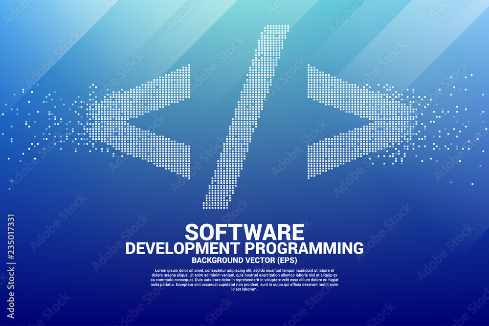 Fototapete Vector software development programming tag icon with square dot pixel. Concept for Programming language technology and coding.