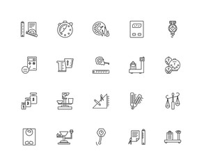 Collection of 20 Measurement linear icons such as Calibration, C