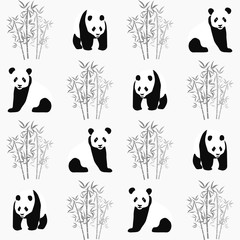Panda and bamboo seamless pattern with. Hand draw vector illustration