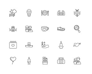 Collection of 20 love wedding linear icons such as Date, Dating,