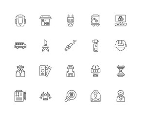 Collection of 20 law and justice linear icons such as Judge, Key