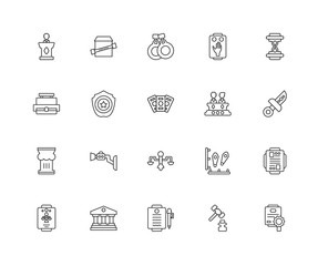 Collection of 20 law and justice linear icons such as Pillar, Ce