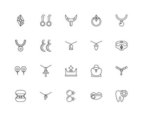 Collection of 20 jewelry linear icons such as Cufflinks, Tooth, © MMvectors