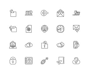 Collection of 20 Internet security linear icons such as Laptop,