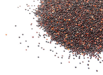 Naklejka premium Pile of black quinoa and space for text on white background, top view