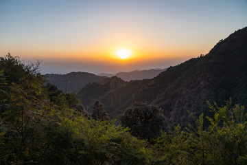 Sunset in the Himalayas mountain range in Northern India 