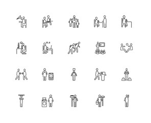 Collection of 20 humans linear icons such as Showin, Painter wit
