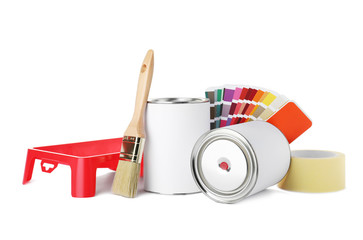 Set of painting tools on white background. Mockup for design