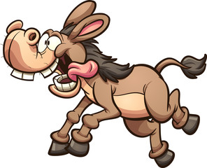 Crazy running cartoon mule or donkey. Vector clip art illustration with simple gradients. All in a single layer.