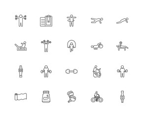 Collection of 20 GYM and fitness linear icons such as Fitness Br