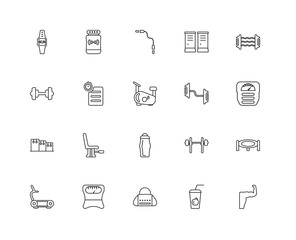 Collection of 20 GYM and fitness linear icons such as Workout, M