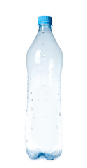 Empty plastic bottle on white background. Recycling problem