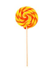 Tasty colorful fruit flavored candy on white background