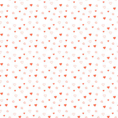 Simple hearts seamless pastel pattern. Valentines day background. Flat design endless chaotic texture made of tiny heart silhouettes. Shades of red.