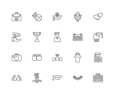 Collection of 20 Graduation and Education linear icons such as C