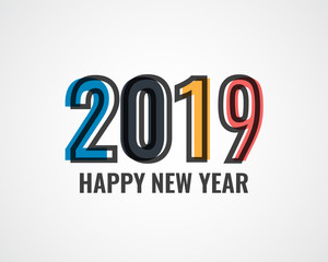 Happy new year 2019. Greetings card. Colorful design. Vector illustration.