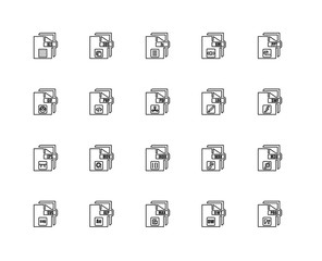 Collection of 20 file type linear icons such as Eps, PR, DW, AE,