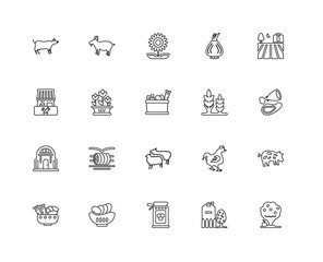 Collection of 20 Farming and gardening linear icons such as hous