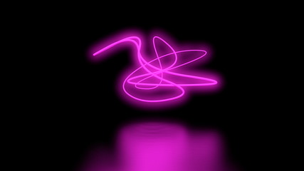 Futuristic Sci-Fi Abstract Purple Neon Light Shapes On Black Background wall and Reflective floor With Empty Space For Text 3D Rendering Illustration