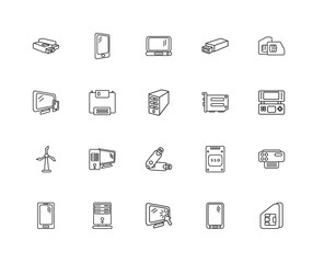 Collection of 20 electronic devices linear icons such as Turbine