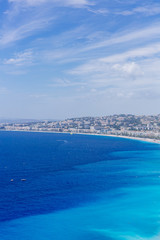 Fototapeta na wymiar Houses and buildings by blue sea, near Nice, France