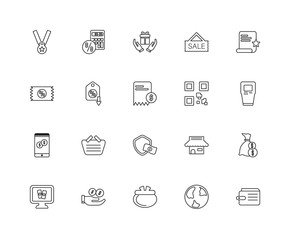 Collection of 20 ecommerce linear icons such as Smartphone, Wall