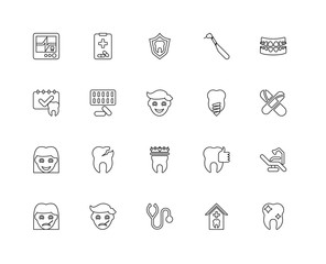 Collection of 20 dentist linear icons such as Girl, Tooth whiten