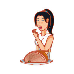 athletic woman with delicious ham