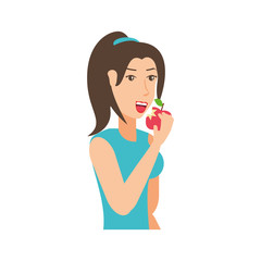 young athletic woman eating apple