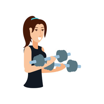 young athletic woman with dumbbells sport