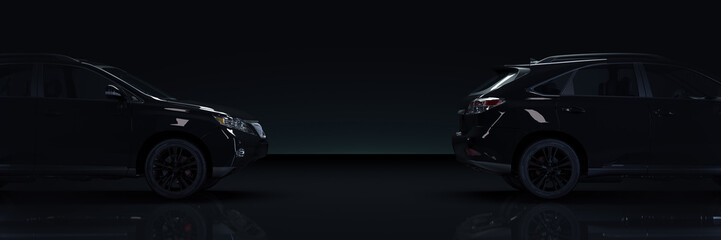 Black luxury car on dark background