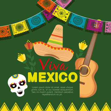 mexican hat with guitar with skull mask to event