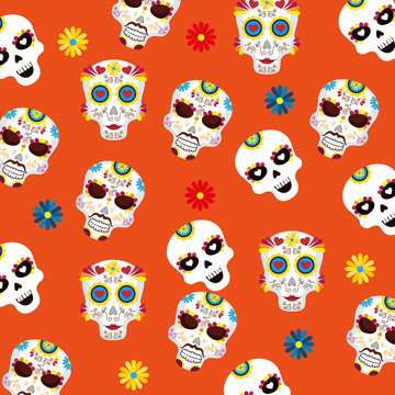skull mask and flowers background to day of the dead