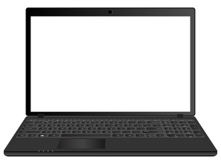 A black laptop realistic vector illustration, front view