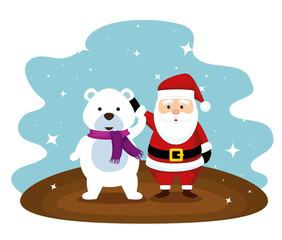 santa claus and snow bear with scarf