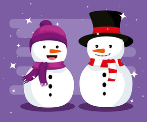 christmas snowmen with hat and scarf to celebrate