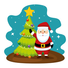 pine tree with star and santa claus