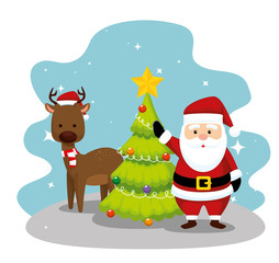 santa claus with deer and pine tree